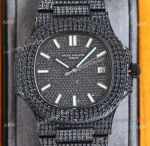 Swiss Grade One Patek Philippe Nautilus Iced Out 9015 Watch Solid Black